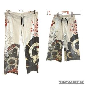 VTG Y2K lucky brand knit cropped sweatpants mommy & me graphic print Asian M, 4y